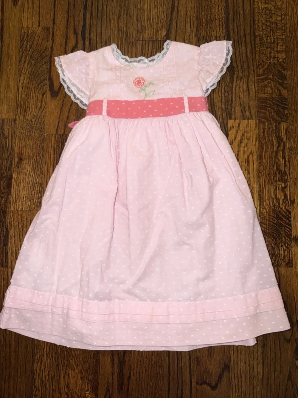 Pink Embroidered Baby Dress with Rose Detail